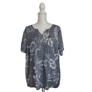 CJ Banks Gray Floral Short Sleeve Blouse Size 1X